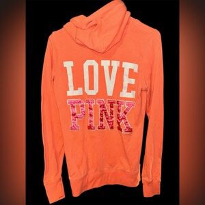 RARE Y2K VS PINK Neon Orange Metallic LOVE Hoodie XS fits like medium